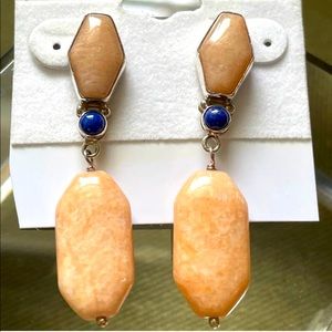 Madagascar Peach stone and lapis earrings.
